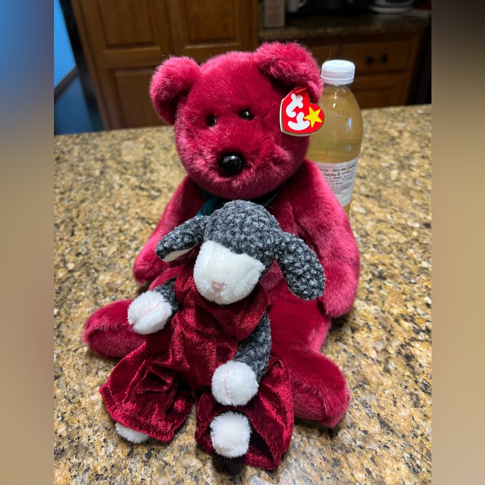 Ty Burgundy Bear with Gray and White Lamb Plush